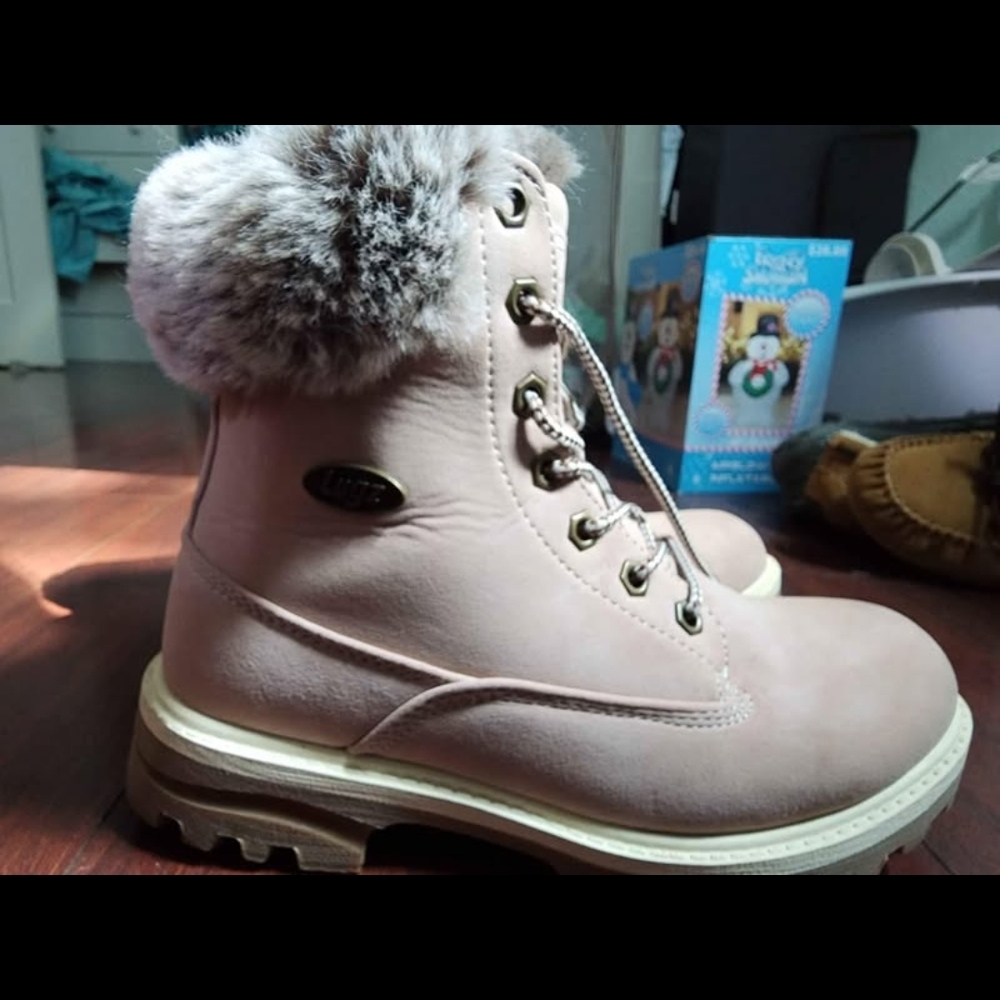 Lugz Women's Pink Combat Boots with Fur Trim